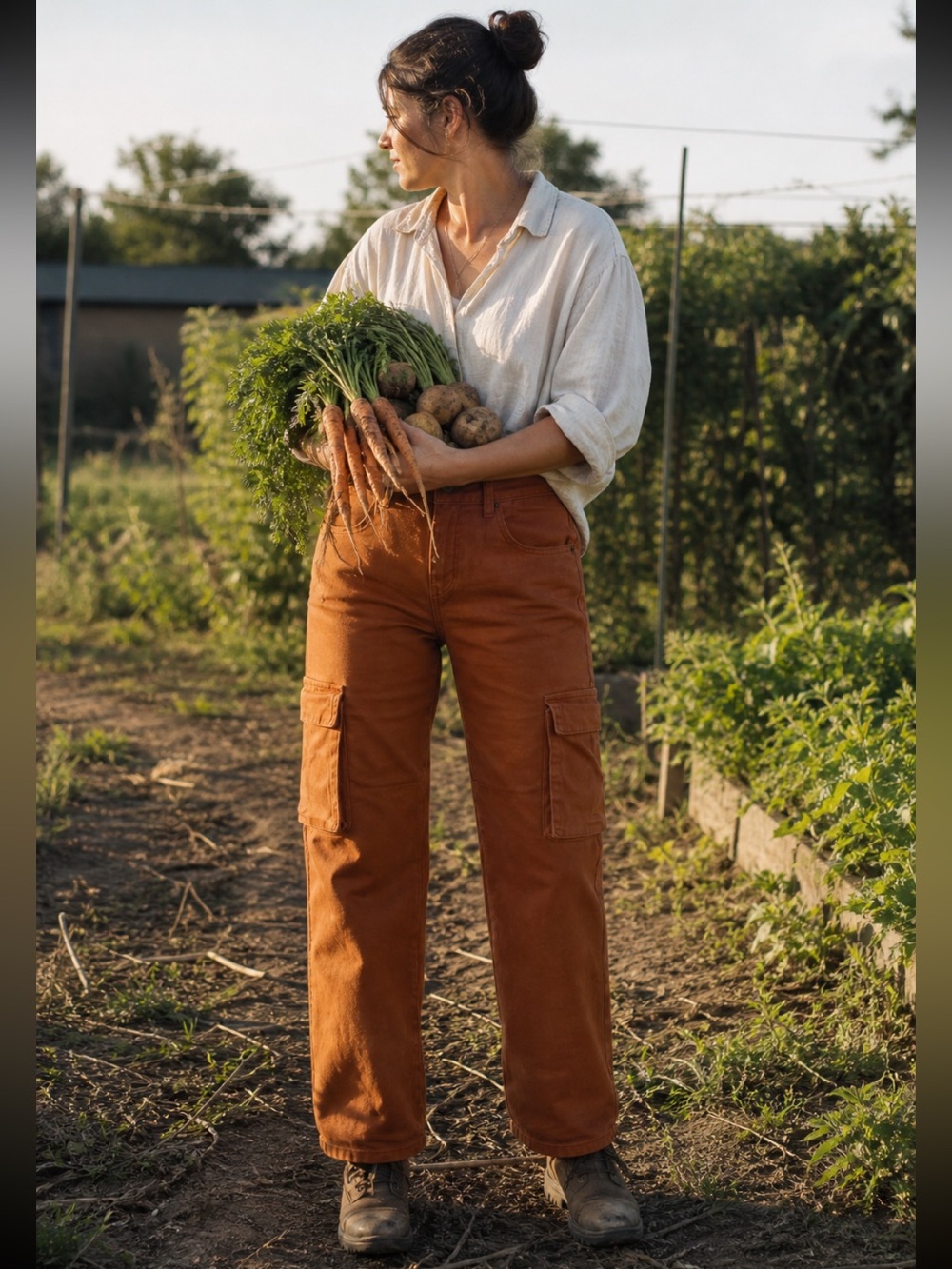 Cotton Orange Cargo Jeans